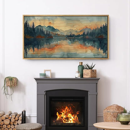 SIGNFORD Extra Large Framed Canvas Print Wall Art Peaceful Lake and Forest Illustrations Modern Art Calm Warm for Living Room, Bedroom, Office - 60"x30"