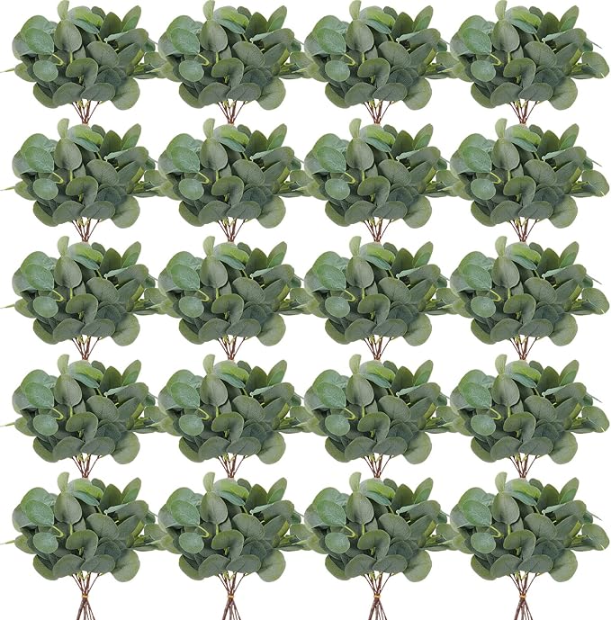 Giegxin 200 Pcs Artificial Eucalyptus Stems Leaves Bulk 11.8 Inches Tall Silver Dollar Eucalyptus Fake Greenery Stems Faux Plant for Floral Arrangement Vase Gray Green Leaves Decor Wedding