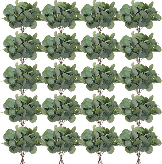 Giegxin 200 Pcs Artificial Eucalyptus Stems Leaves Bulk 11.8 Inches Tall Silver Dollar Eucalyptus Fake Greenery Stems Faux Plant for Floral Arrangement Vase Gray Green Leaves Decor Wedding