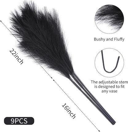 9 Stems Black Pampas Grass - 38 Inch Tall Faux Pompous Grass Decor, Long Artificial Pompas Floral for Gothic Room Decoration, Wedding Flower Arrangement, Halloween and Home Decor (Black)