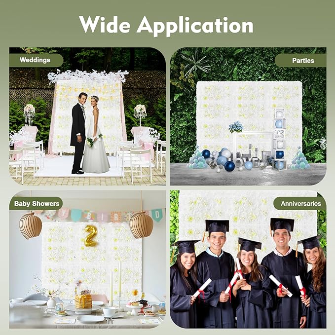 LOYALHEARTDY 12 Pack Artificial Flower Wall Panels 24" x 16" Flower Wall Panel White Wall Backdrop Faux Hydrangea and Rose Flower Backdrop Panels for Flower Wall Wedding Party Event Decoration