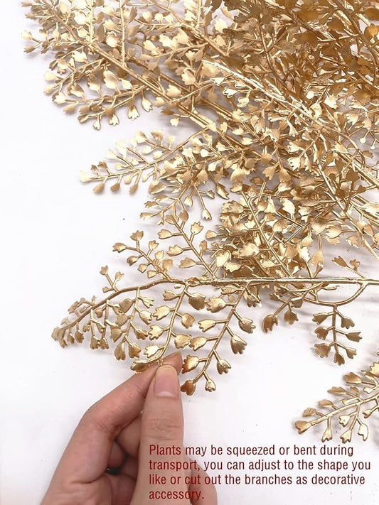 Fake Plants for Christmas Decor, PASYOU Artificial Gold Flowers Plastic Grass Shrubs Leaves Indoor Outdoor Home Garden Party Hotel Verandah Wedding Event Faux DIY Decoration - 30 Inch Golden 2 Bunches