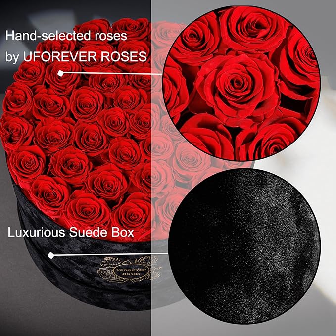 40 Pieces Preserved Roses in Suede Box, Flowers for Mothers Day, Preserved Flowers Gift for Women, Red