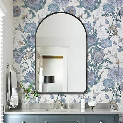 Floral Wallpaper Peel and Stick Floral Contact Paper Blue and Purple Wall Paper Removable Self Adhesive Vinyl Stick on Wallpaper for Bathroom Bedroom Decor 17.3in x 118in