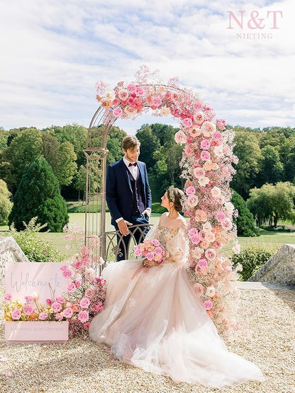 N&T NIETING Artificial Flowers Pink Roses, 50Pcs Fake Flowers Foam Roses with Stems for DIY Wedding Bridesmaid Bridal Bouquets Centerpieces Party Home Decoration Baby Shower