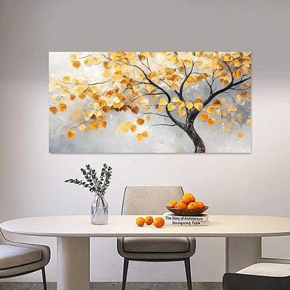 Tarfupth Gold Tree of Life Wall Art for Living Room Tree Leaves Large Artwork for Bedroom Office Kitchen Modern Canvas Prints 20x40 Inch