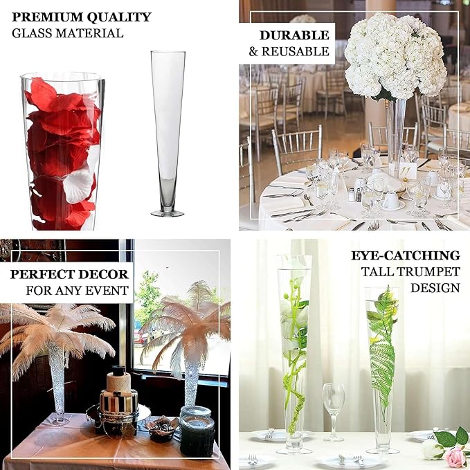 Efavormart 12pcs/Set 20" Tall Trumpet Heavy Duty Glass Centerpiece Vase for Wedding Party Banquet Events Centerpiece Decoration