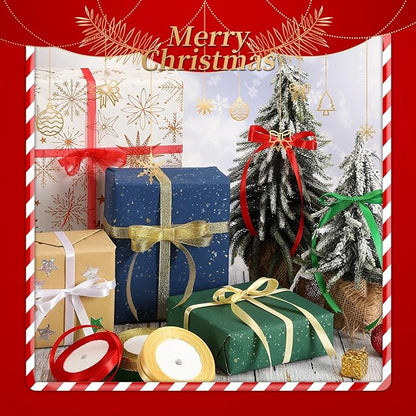Christmas Ribbon, SEPGLITTER 250 Yards 8 Rolls Christmas Satin Organza Ribbons Gift Wrapping Ribbon for Xmas Party Decoration DIY Crafts Supplies (Red, Green, Gold, Silver, White)