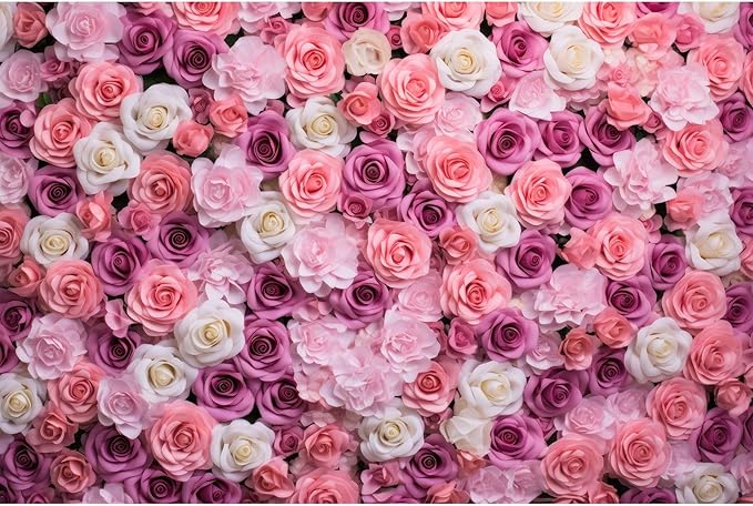 Pink Red Roses Backdrop Flowers Floral Wall Photography Background Baby Shower Wedding Birthday Party Banner Anniversary Decorations Girls Children Adults Portrait Video Studio Prop 20x10ft