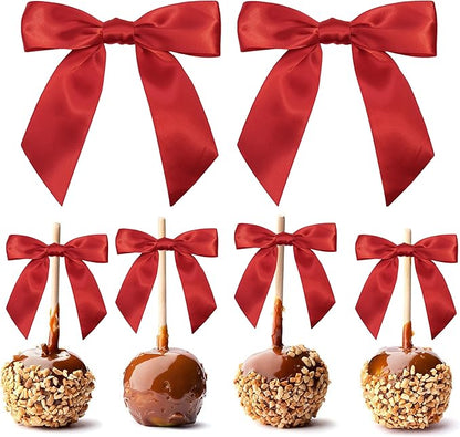 Red Satin Ribbon Twist Tie Bows 5 Inch Pre-Tied Red Gift Bows for Crafts, Treat Bags, Party Favors, Wedding, Baby Shower, Candy Apple, Christmas Tree (36 Pack)