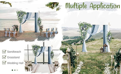 Wedding Arch Flowers with Drapes Kit (Pack of 5) - 2pcs Artificial Dusty Blue & Cream Deluxe Swag with 3pcs Hanging Drapes for Wedding Ceremony Arbor Reception Backdrop Rose Floral Decorations