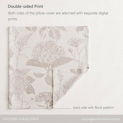 Foindtower Set of 2 Linen Floral Vintage Throw Pillow Covers Neutral Accent Decorative Cushion Covers Farmhouse Boho Home Decor for Sofa Chair Couch Bedroom Living Room,24×24 Inch,Tan Beige
