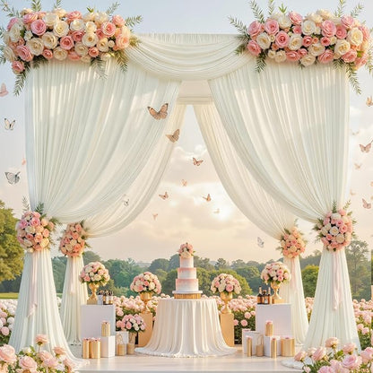 gogoparti 40ft x 12ft Ivory Wrinkle-Free Backdrop Curtain for Wedding Parties, Thick Polyester 8 Panels 5x12ft for Wedding Birthday Baby Shower Halloween Photography Party Background