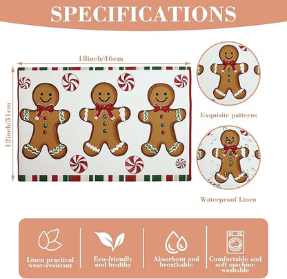 Christmas Placemats Set of 4 Christmas Candy Place Mats Washable Table Dinner Mats Linen Table Mats for Kitchen Dining Party Home Kitchen Decor 12x18 Inch