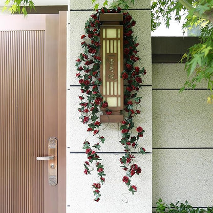 12 PCS 98.4 FT Artificial Flower Garland Red Rose Garland for Wedding Room Decor（12,Wine Red）
