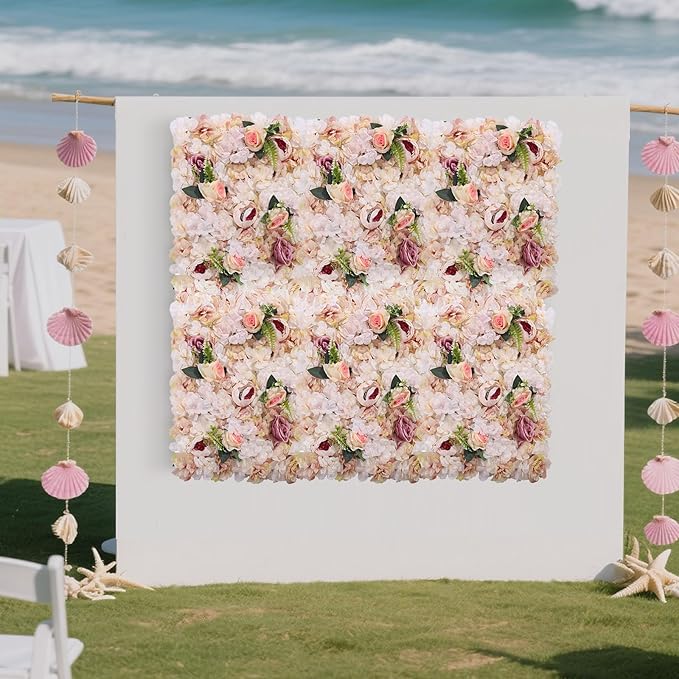 Pink Yellow Flower Wall Panels, Artificial Peony Rose Backdrop, 6Pcs 3D Silk Floral Panels for Wedding Decor, Party Background, Home Wall Decoration (40x60cm)