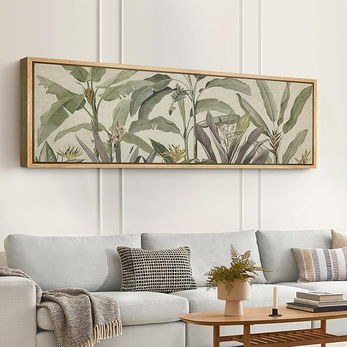 SIGNFORD Large Framed Canvas Print Wall Art Tropical Corn Plant Botanical Illustrations Modern Art Calm Warm for Living Room, Bedroom, Office - 60"x20"
