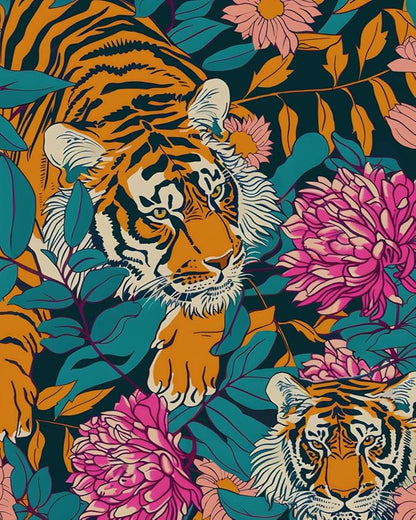 Tiger Stick and Peel Wallpaper Vintage Floral Contact Paper Retro Boho Leaf Wall Paper Removable Renter Friendly Wall Decor for Bathroom Backsplash Drawer Cabinet 17.5 x 393.5In