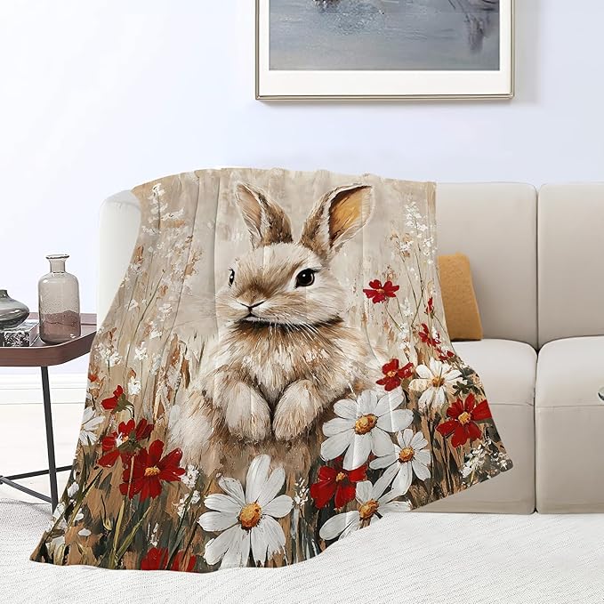 Farmhouse Rabbit Blanket Rustic Bunny Throw Blanket Country Soft Cozy Fleece Fuzzy Stuffed Plush Flannel Gifts for Girls Women Boys Kids Adults 50"X60"