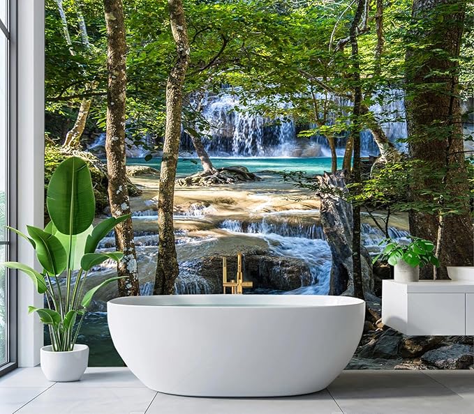 Cliouar-Erawan Waterfall in Kanchanaburi Mural Wallpaper Peel and Stick 90" x 67"