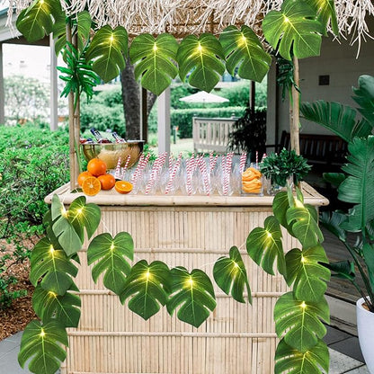 RECUTMS 2 Pack Artificial Tropical Palm Leaves String Lights, Large Size 20 LED Monstera Green Leaf Hanging Vine Greenery,Indoor Hawaiian Luau Jungle Beach Safari Baby Shower Party Spring Summer Decor