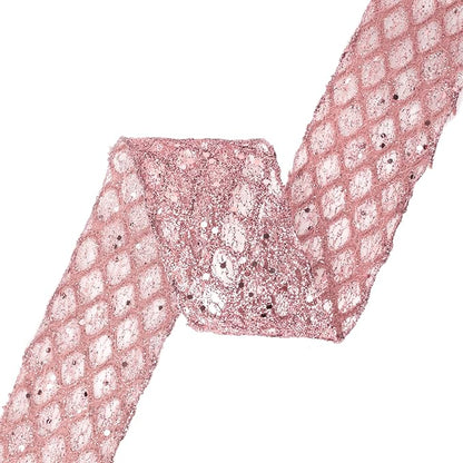 VATIN 2-1/2" Rose Gold Christmas Ribbon, Rose Gold Glitter Mesh Diamond Web Sequin Dots Wired Christmas Ribbon for Gift Wrapping Bow Making Wreath Supply-10 Yards