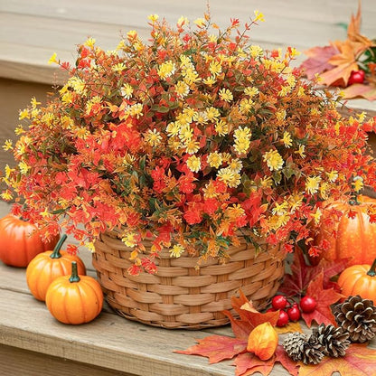 MACTING Fall Artificial Flowers for Outdoors 24 Bundles Faux Mums Outdoor Plants UV Resistant Fake Plastic Greenery Shrubs for Planters Garden Patio Porch Balcony Outside Autumn Thanksgiving Decor