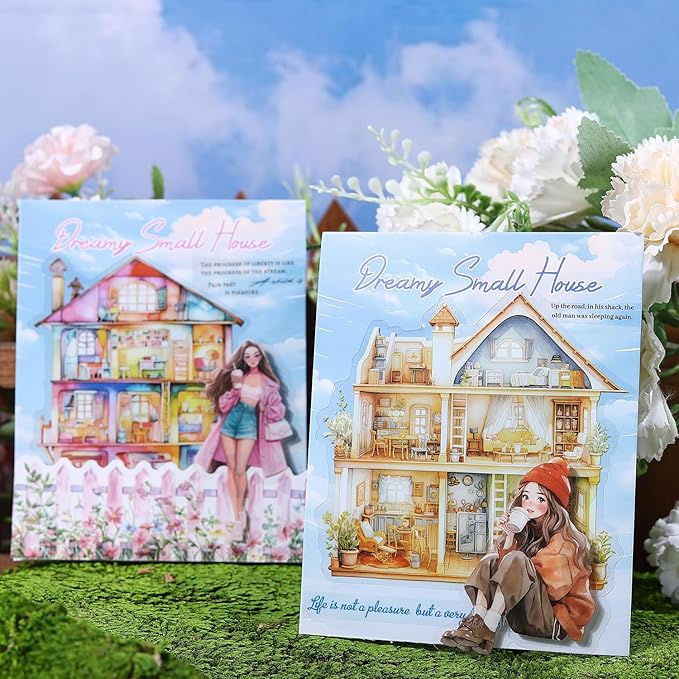 TIAMECH Dreamy Little Nest PET Stickers - 30 Pcs Warm Home & Rainbow Residence Cottage Design, Waterproof Sticker for Journaling & Scrapbooking, Junk Journal Supplies, Ephemera & DIY Crafts