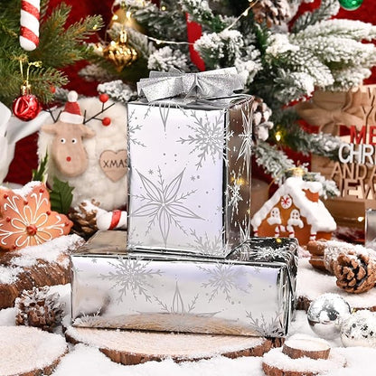 MAYPLUSS Christmas Gift Wrapping Paper Roll - 17 Inch X 33 Feet - Luxurious Metallic Silver Snowflake Elegant Frozen Winter Gift Wrap for Christmas Holiday Scrapbook Paper, Festive Decoration