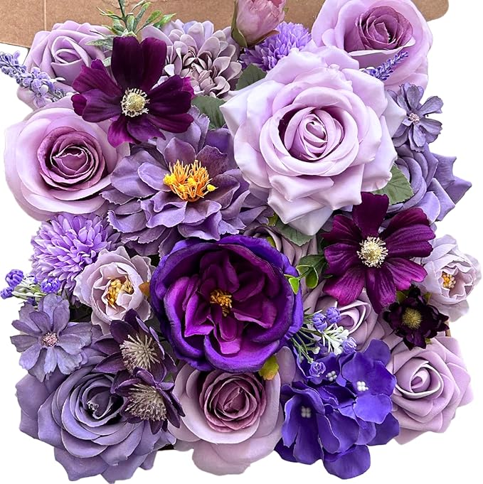 ASTRYAS Artificial Flowers Combo Purple Flowers Mix Silk Flowers Peony Dahlia Roses with Stems for DIY Bridal Wedding Shower Decorations Faux Floral Arrangements Party Centerpieces Home Decor Indoor