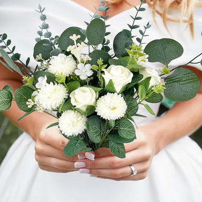 Artificial Greenery Stems Set 110 Pcs 8 Kinds of Faux Eucalyptus Stems and Flowers Fake Silver Dollar Eucalyptus Leaves Stems Bulk for Wedding DIY Bouquets Vase Table Centerpieces Decor