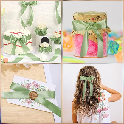 Sage Green Ribbon 1 Inch 50 Yards Solid Fabric Light Green Satin Ribbon for Gift Bags Baskets Dorm Room Decor Gift Wrapping Wedding Hair Bows Christmas Decorations