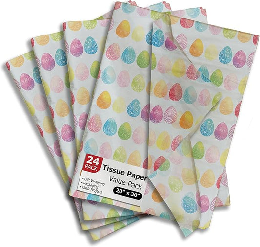 Pro Supply Global Easter Eggs Printed Tissue Paper for Baskets Gift Bags or Boxes and Wrapping - Bulk Decorative Art Tissue Paper for Packaging and Gifting | 24 Sheets 20" x 30"