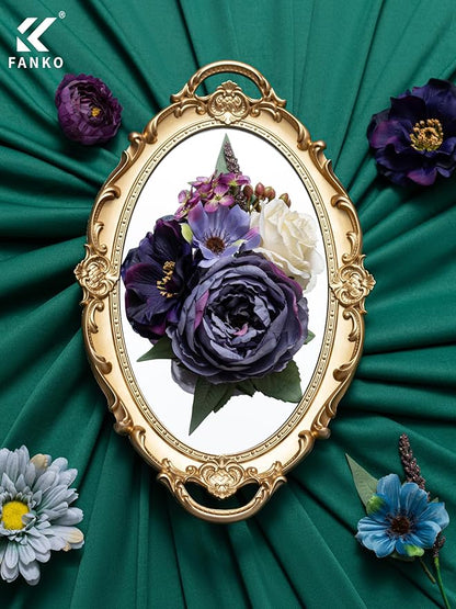 FANKO Artificial Flowers Dusty Purple Peony: Mixed Fake Silk Flowers Combo Light Brown Rose Dusty Purple & Blue Cosmos Vintage for DIY Wedding Bridal Bouquets/Centerpieces/Home Decor