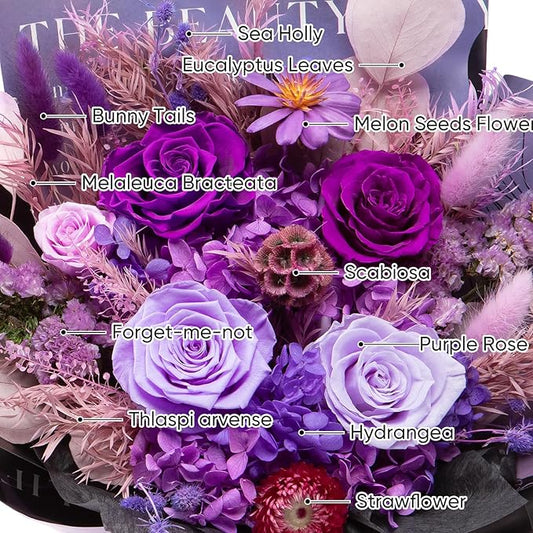 Flowers for Delivery Preserved Flower Fresh Bouquet Forever Flowers Birthday Gifts for Women Mom Anniversary Purple Real Rose Gifts for Grandma Sister Wife Her from Daughter Home Wedding Decor