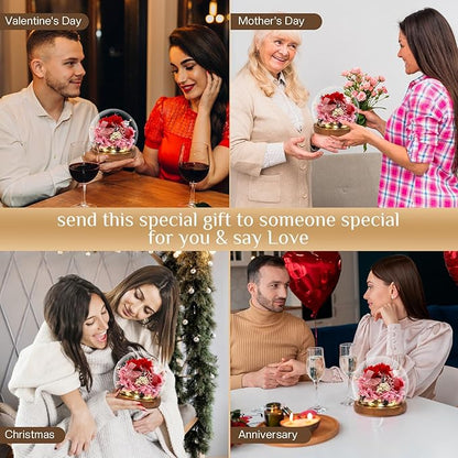 Preserved Flowers,Rose in Glass Dome with LED Light, Gifts for Her, Women, Mom,Grandma,Girlfriend, Wife- Style3