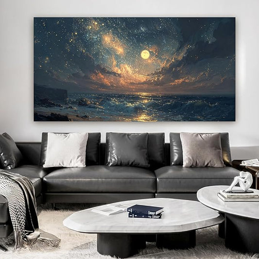 Canvas Wall Art Decor Gold And Blue Art Wall Decor Beach Waves Large Wall Art Pictures For Living Room Decorations Artwork For Walls For Bedroom Office Canvas Pictures For Wall Decor 24 × 48 Inch