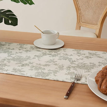 100% Cotton French Pastoral Table Runners, 13x36 Inch Green Farmhouse Table Runners 36 Inches Long, Vintage Flowers Print Home Decors