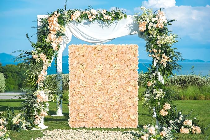Artificial Rose Flower Wall Backdrop for Bridal Shower - 5ftx3.74ft Champagne Wedding Fake Floral Wall Background - Birthday Party Decorations