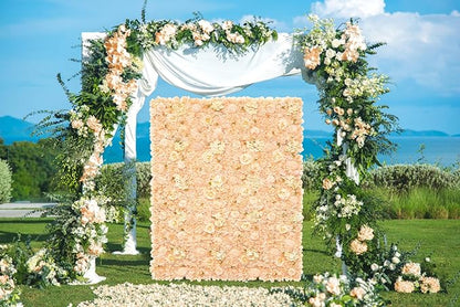 Artificial Rose Flower Wall Backdrop for Bridal Shower - 5ftx3.74ft Champagne Wedding Fake Floral Wall Background - Birthday Party Decorations