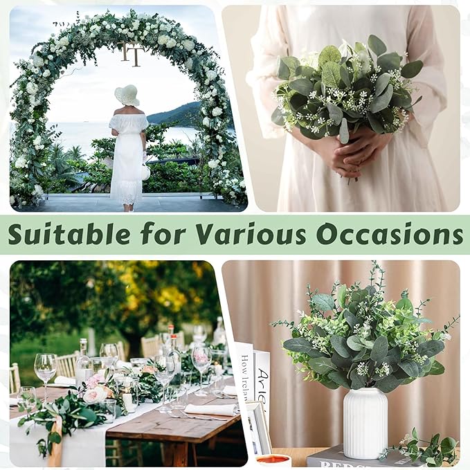 Eucalyptus Leaves Stems 100 PCS, 4 Kinds Mixed Artificial Greenery Stems for Wedding Decor Vase Floral Arrangement Centerpiece
