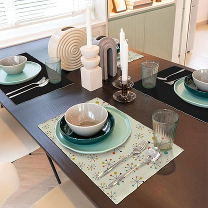 Mid Century Retro Placemats Set of 4 Yellow Kitchen Table Mats for Dining Farmhouse Holiday Home Decor,Linen Washable Place Mats 12x18 4 PCS, Style-18
