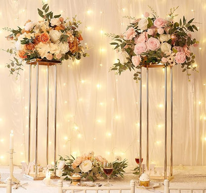 Set of 2 Wedding Centerpieces Geometric High Gold Vases - 31.5" Artificial Flower Display Stand for Wedding Christmas Carnival Party Dinner Event Hotel Home Decor Arrangement