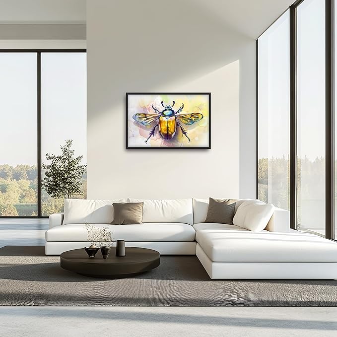 Framed Large Pictures Wall Art for Living Room, Insect Bettle Oversized Wall Decor Golden Bug Canvas Print Painting Extra Large Framed Artwork for Bedroom Office 36"x24"