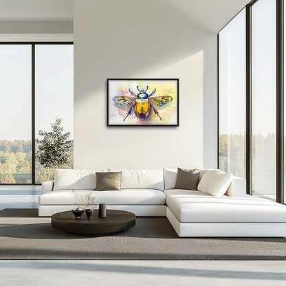 Framed Large Pictures Wall Art for Living Room, Insect Bettle Oversized Wall Decor Golden Bug Canvas Print Painting Extra Large Framed Artwork for Bedroom Office 36"x24"