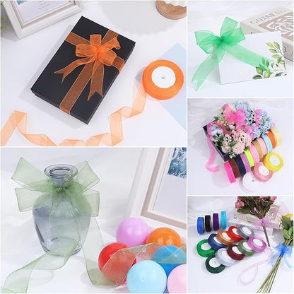3/4 Inch x 50 Yards Sheer Organza Ribbon Chiffon Ribbon for Gift Wedding Flower Bouquet Wrapping Decorations Crafts (Orange)