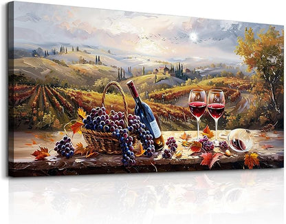 hyidecorart Rustic Wine Glass Large Canvas Wall Art Dining Room Kitchen Still Life Painting Vintage Farmhouse Restaurant Decoration Artwork Prints for Bar Living Room Posters Landscape Wall Decor