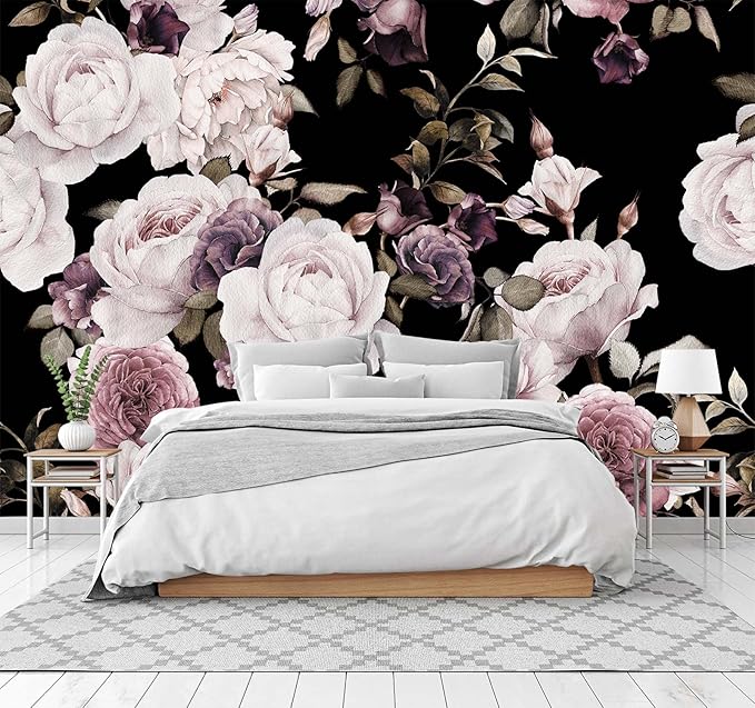 Peony Flowers Wall Mural - Purple Flower Wallpaper, Rose Mural - 103" x 69" (Not Self-Adhesive)