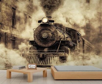 Vintage Steam Train Wall Mural, Industrial Train Engine 3D Wall Murals, Retro Railway Steam Engine Wallpaper Mural, for Living Room Bedroom Large Wallpaper Indoor Decor 118" W x 82.6 "H