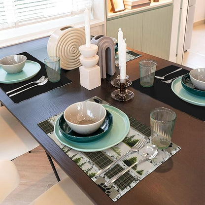 Forest Bear Moose Place Mats Set of 4 Pine Tree Wild Animal Kitchen Dining Table Mat for Indoor Outdoor Decorations 12 X 18 Inch 4 PCS, Style-19